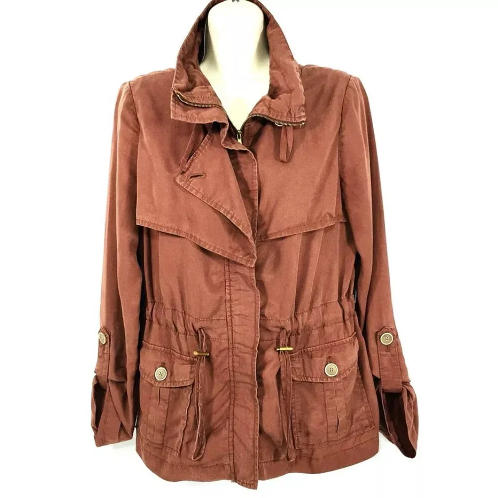 Anthropologie Cartonnier Sz 2 Cargo Utility Safari Rust Jacket Drawstring Zip